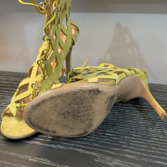 Gianvito Rossi Lime Suede Lace-Up High Heel Sandals - Picture 3 of 4